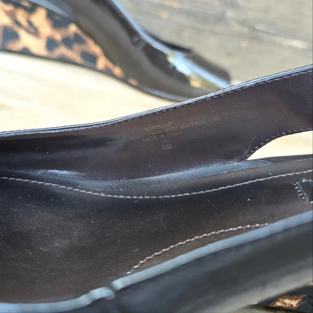 Bandolino Rollup Y2K Pop Glam Leopard Peep Toe Wedge Heels 8M